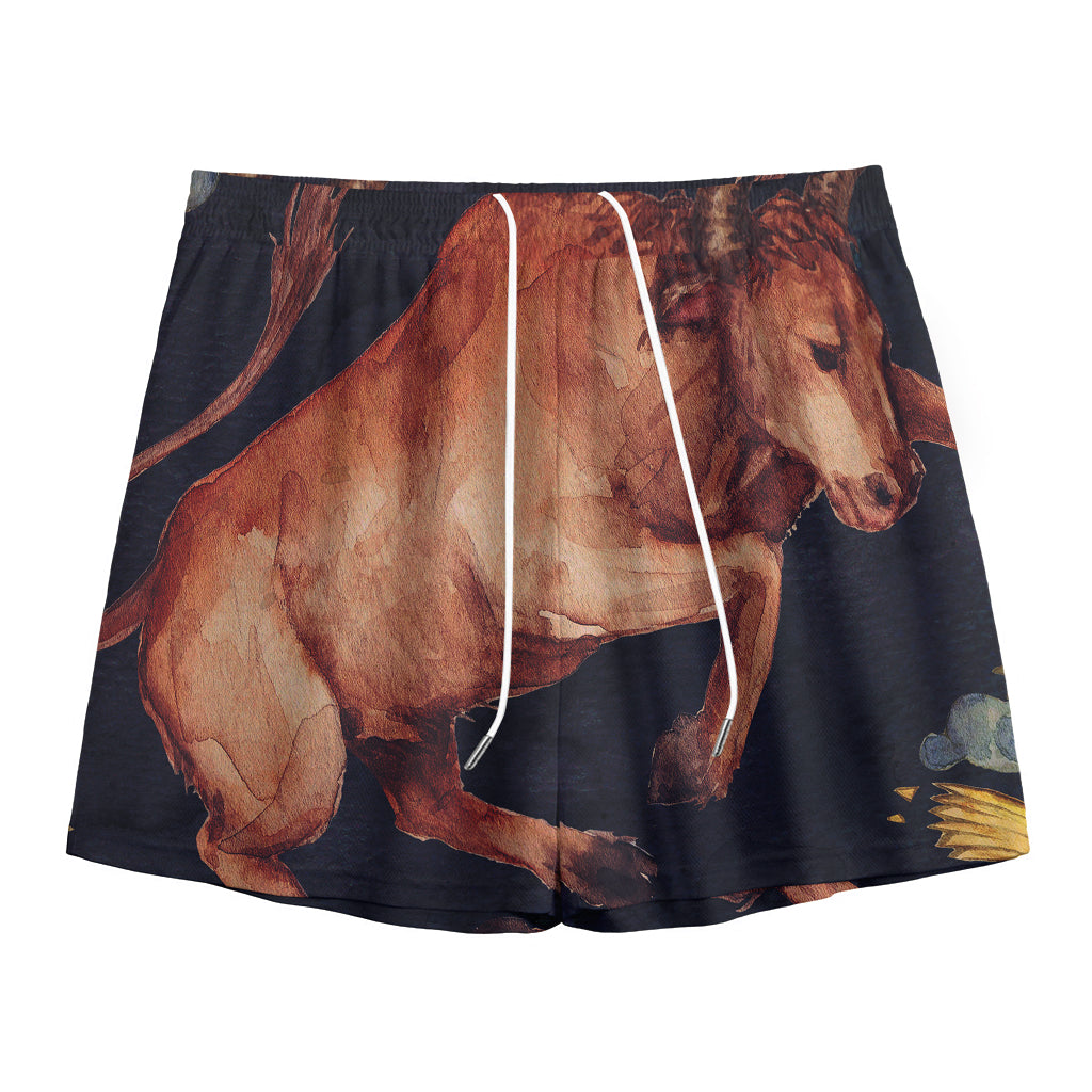 Watercolor Taurus Zodiac Sign Print Mesh Shorts