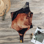Watercolor Taurus Zodiac Sign Print One Shoulder Bodysuit