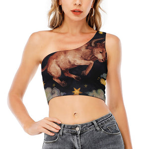 Watercolor Taurus Zodiac Sign Print One Shoulder Crop Top