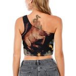 Watercolor Taurus Zodiac Sign Print One Shoulder Crop Top