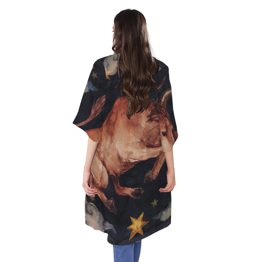 Watercolor Taurus Zodiac Sign Print Open Front Beach Cover Up