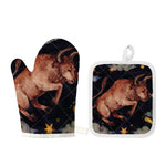 Watercolor Taurus Zodiac Sign Print Oven Mitt And Pot Holder Set