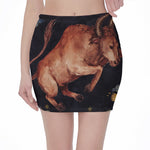 Watercolor Taurus Zodiac Sign Print Pencil Mini Skirt