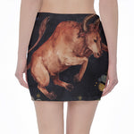 Watercolor Taurus Zodiac Sign Print Pencil Mini Skirt