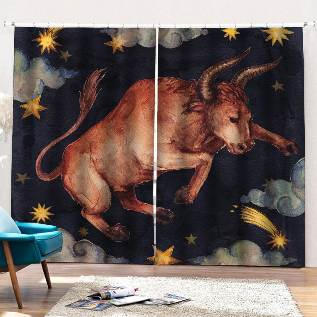 Watercolor Taurus Zodiac Sign Print Pencil Pleat Curtains