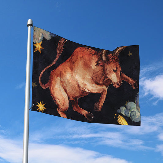Watercolor Taurus Zodiac Sign Print Polyester Flag