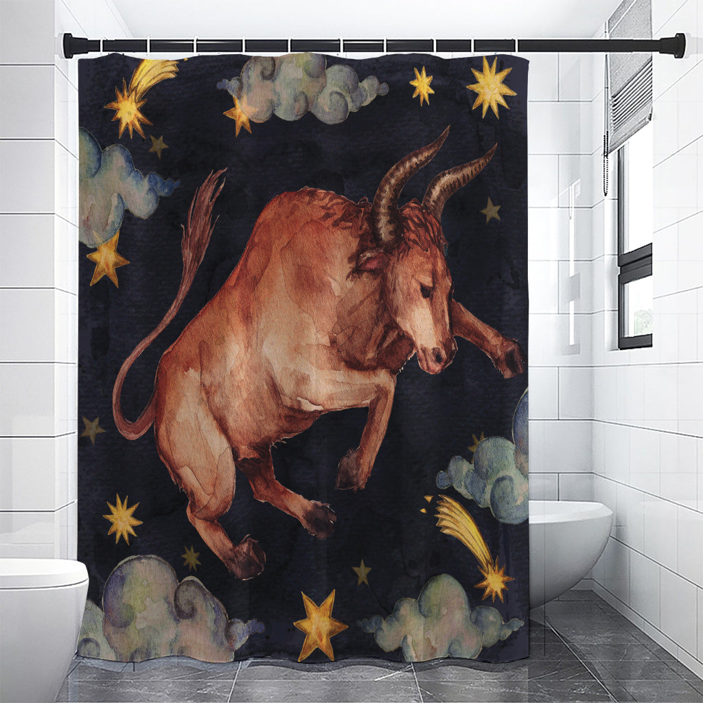 Watercolor Taurus Zodiac Sign Print Premium Shower Curtain