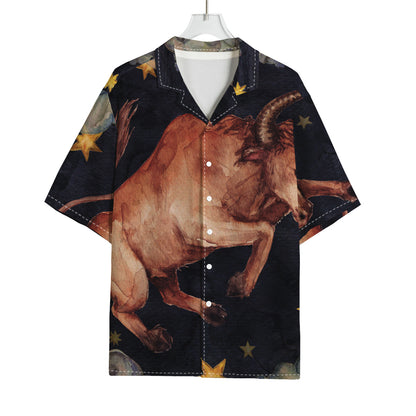 Watercolor Taurus Zodiac Sign Print Rayon Hawaiian Shirt