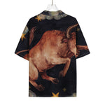 Watercolor Taurus Zodiac Sign Print Rayon Hawaiian Shirt