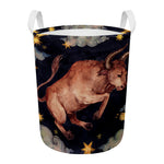 Watercolor Taurus Zodiac Sign Print Round Laundry Basket