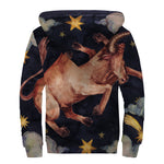 Watercolor Taurus Zodiac Sign Print Sherpa Lined Zip Up Hoodie