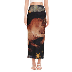 Watercolor Taurus Zodiac Sign Print Side Slit Maxi Skirt