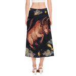 Watercolor Taurus Zodiac Sign Print Side Slit Midi Skirt