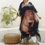 Watercolor Taurus Zodiac Sign Print Silk V-Neck Kaftan Dress