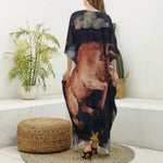 Watercolor Taurus Zodiac Sign Print Silk V-Neck Kaftan Dress