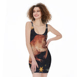 Watercolor Taurus Zodiac Sign Print Sleeveless Bodycon Dress