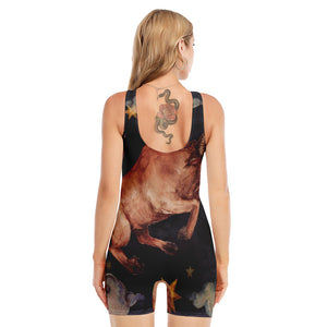 Watercolor Taurus Zodiac Sign Print Sleeveless One Piece Swimsuit