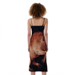 Watercolor Taurus Zodiac Sign Print Slim Fit Midi Cami Dress