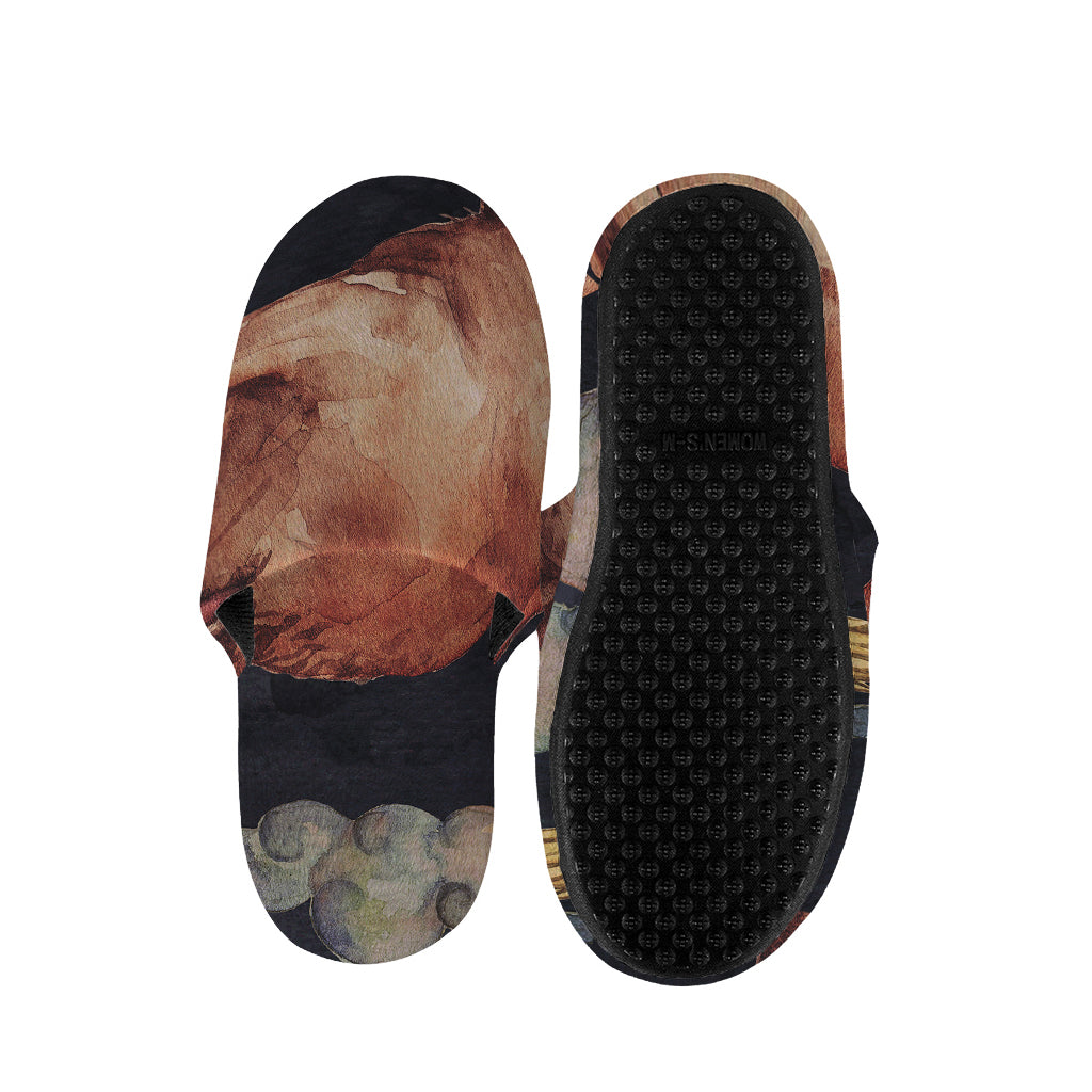 Watercolor Taurus Zodiac Sign Print Slippers