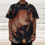 Watercolor Taurus Zodiac Sign Print Textured Short Sleeve Shirt