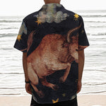 Watercolor Taurus Zodiac Sign Print Textured Short Sleeve Shirt