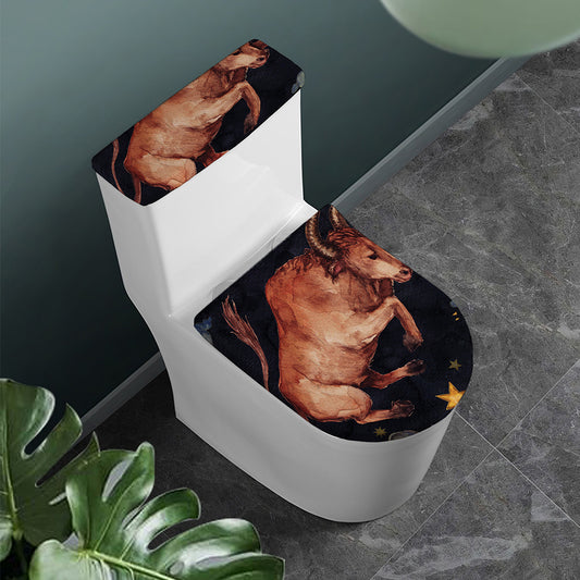 Watercolor Taurus Zodiac Sign Print Toilet Lid And Tank Cover Set