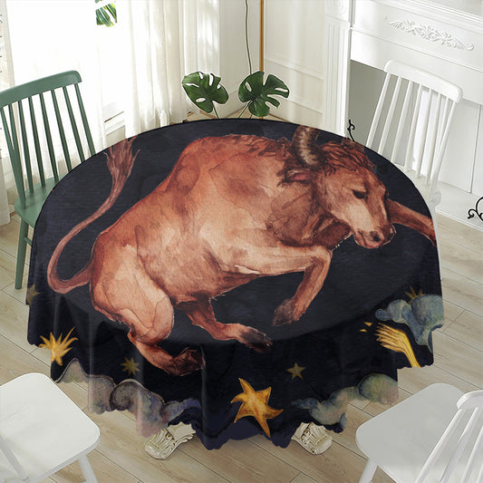 Watercolor Taurus Zodiac Sign Print Waterproof Round Tablecloth