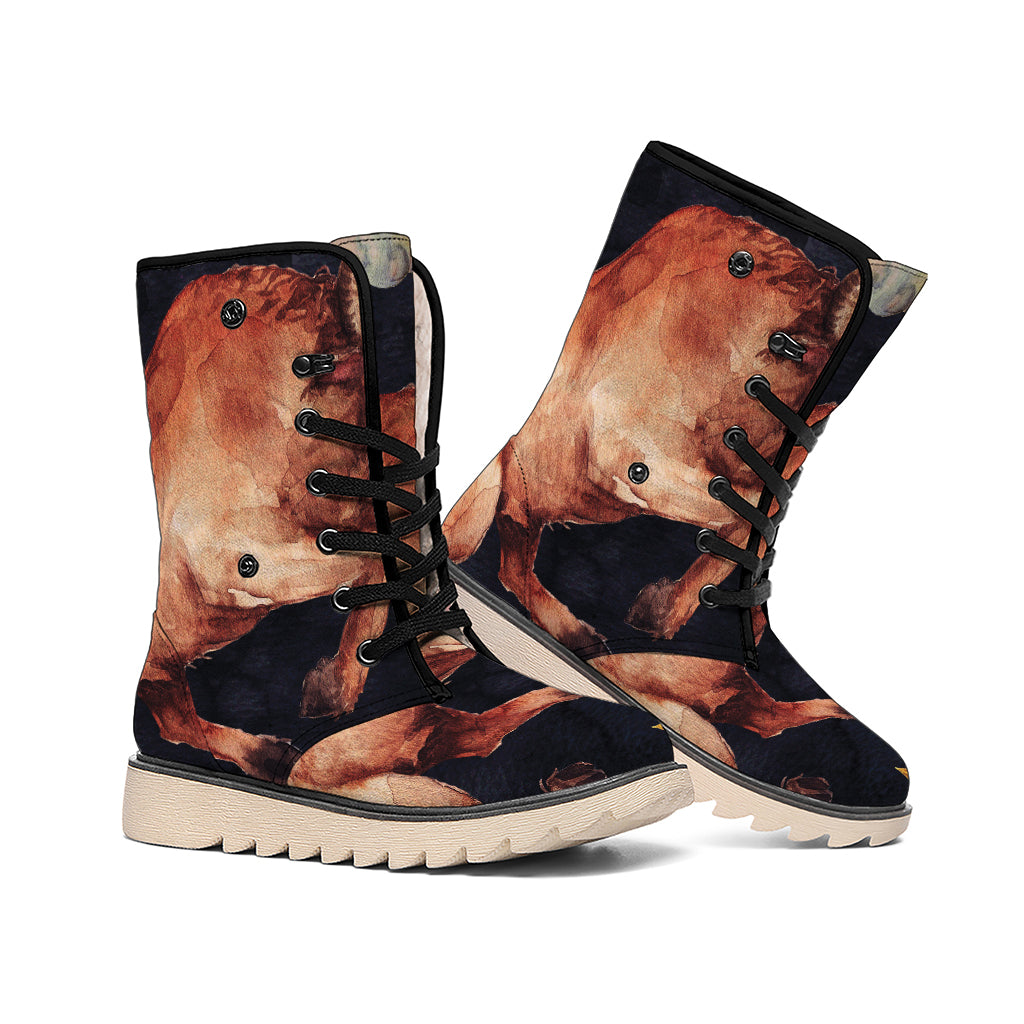 Watercolor Taurus Zodiac Sign Print Winter Boots