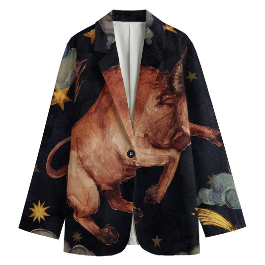 Watercolor Taurus Zodiac Sign Print Women's Blazer