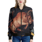 Watercolor Taurus Zodiac Sign Print Women's Bomber Jacket