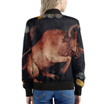 Watercolor Taurus Zodiac Sign Print Women's Bomber Jacket
