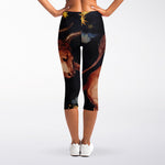 Watercolor Taurus Zodiac Sign Print Women's Capri Leggings