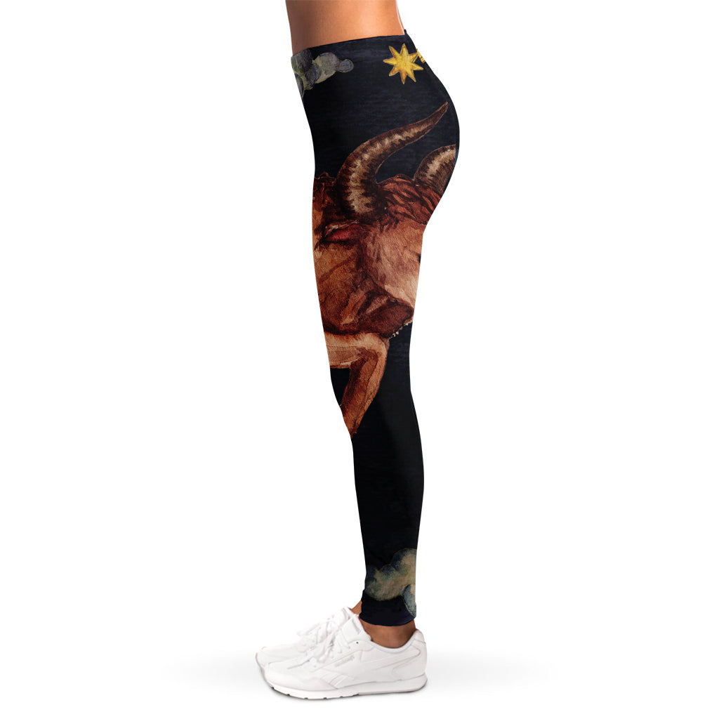 Watercolor Taurus Zodiac Sign Print Women's Leggings