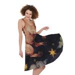 Watercolor Taurus Zodiac Sign Print Women's Sleeveless Dress