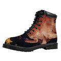 Watercolor Taurus Zodiac Sign Print Padded Collar Lace Up Boots