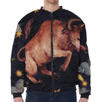 Watercolor Taurus Zodiac Sign Print Zip Sleeve Bomber Jacket