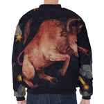 Watercolor Taurus Zodiac Sign Print Zip Sleeve Bomber Jacket