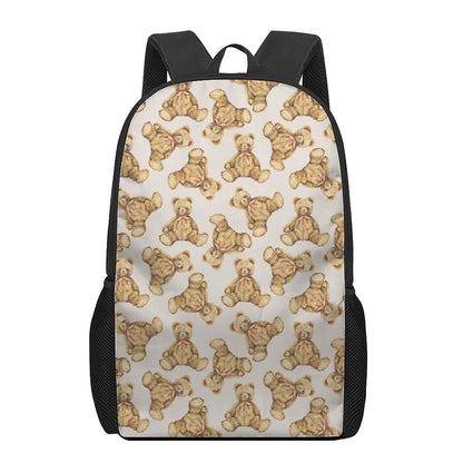 Watercolor Teddy Bear Pattern Print 17 Inch Backpack