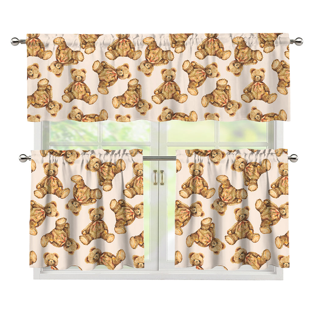 Watercolor Teddy Bear Pattern Print 3 Piece Kitchen Curtains