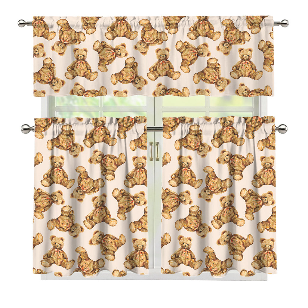 Watercolor Teddy Bear Pattern Print 3 Piece Kitchen Curtains