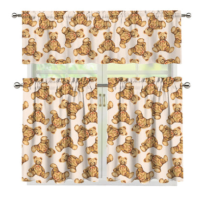 Watercolor Teddy Bear Pattern Print 3 Piece Kitchen Curtains
