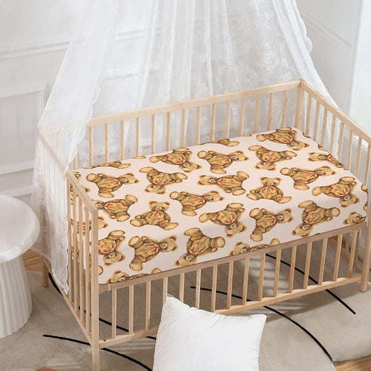 Watercolor Teddy Bear Pattern Print Baby Crib Sheet