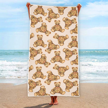 Watercolor Teddy Bear Pattern Print Beach Towel