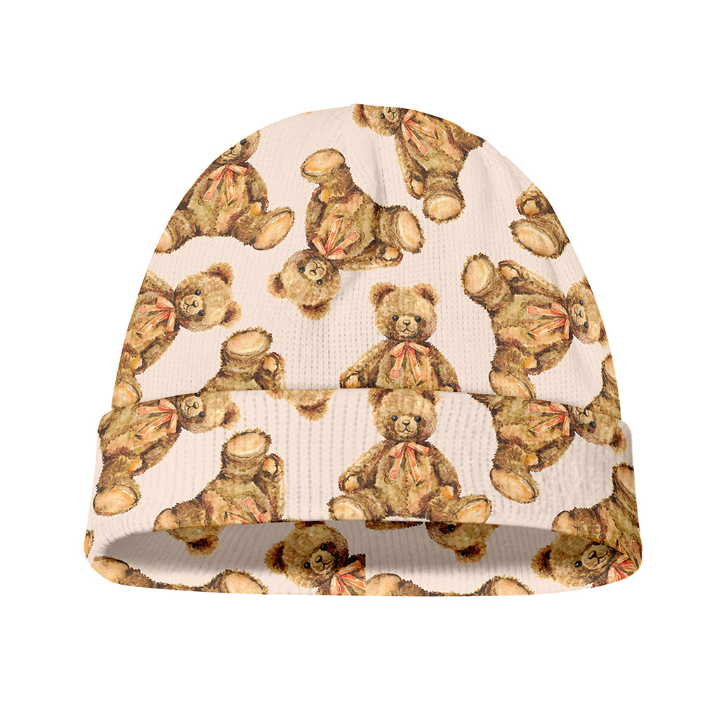 Watercolor Teddy Bear Pattern Print Beanie