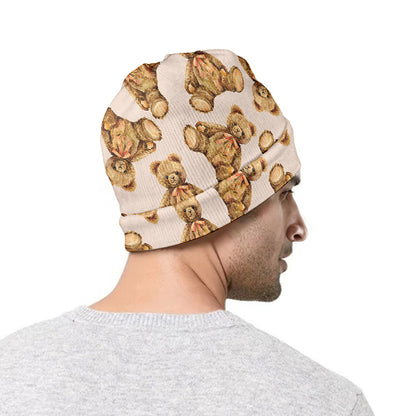 Watercolor Teddy Bear Pattern Print Beanie