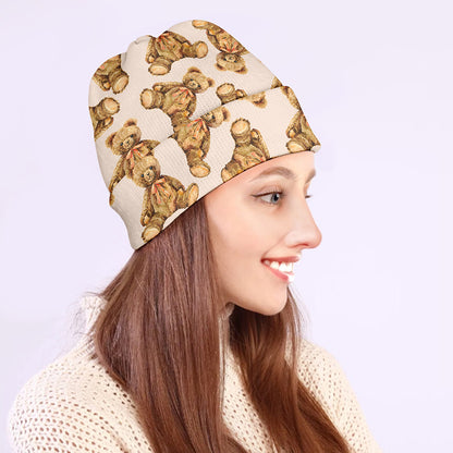 Watercolor Teddy Bear Pattern Print Beanie