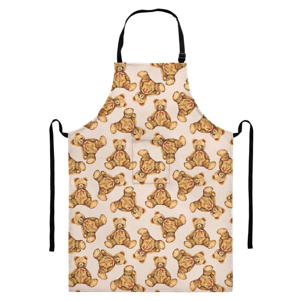 Watercolor Teddy Bear Pattern Print Bib Apron With Pocket