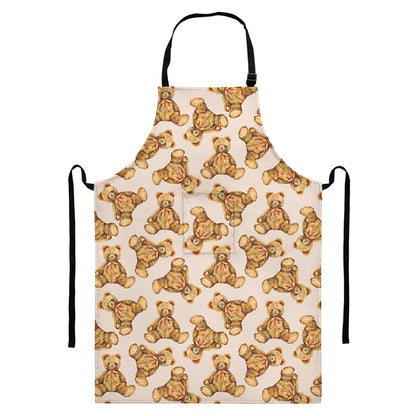 Watercolor Teddy Bear Pattern Print Bib Apron With Pocket
