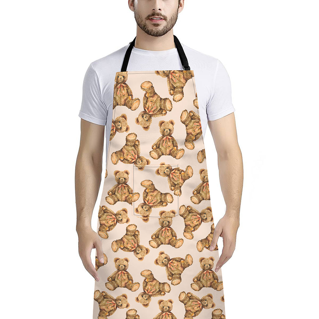 Watercolor Teddy Bear Pattern Print Bib Apron With Pocket