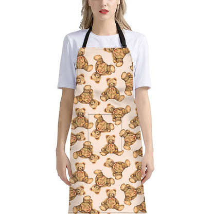 Watercolor Teddy Bear Pattern Print Bib Apron With Pocket